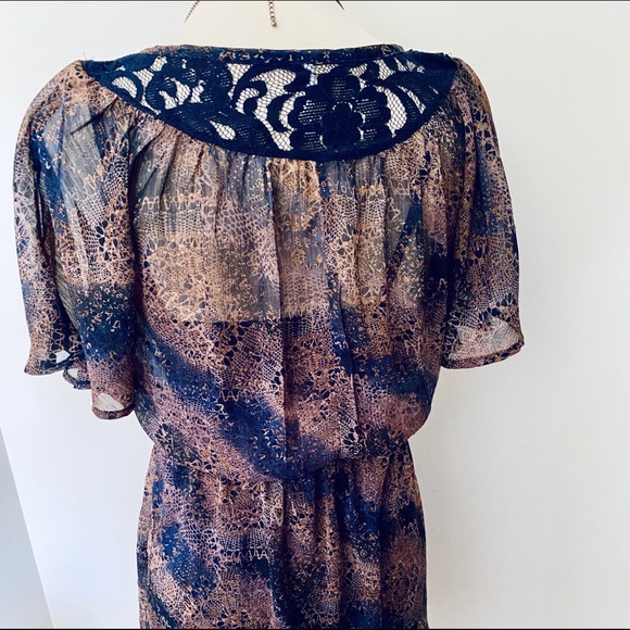 Xhilaration Sheer Blue & Brown Print Mini Dress - Picture 4 of 5